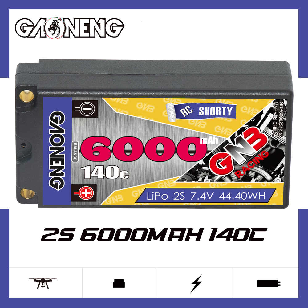 GAONENG GNB 2S 7.4V 6000mAh 140C Shorty 5mm Bullet Hard Case LiPo Battery
