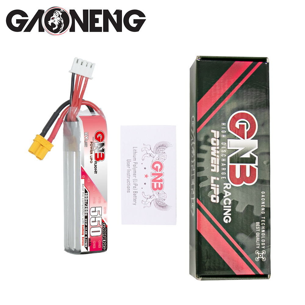 2PCS - GAONENG GNB LiHV 3S 11.4V 550mAh 100C XT30 LiPo Battery Long Type