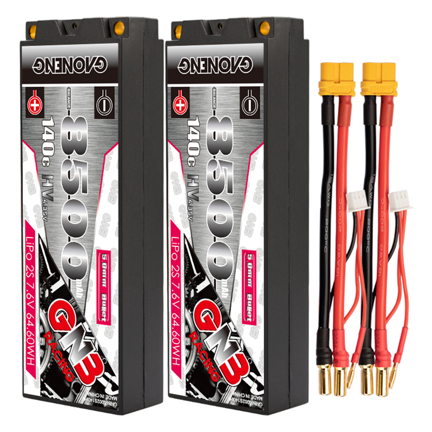 GAONENG GNB LiHV 2S 7.6V 8500mAh 140C 5mm Bullet Hard Case LiPo Battery