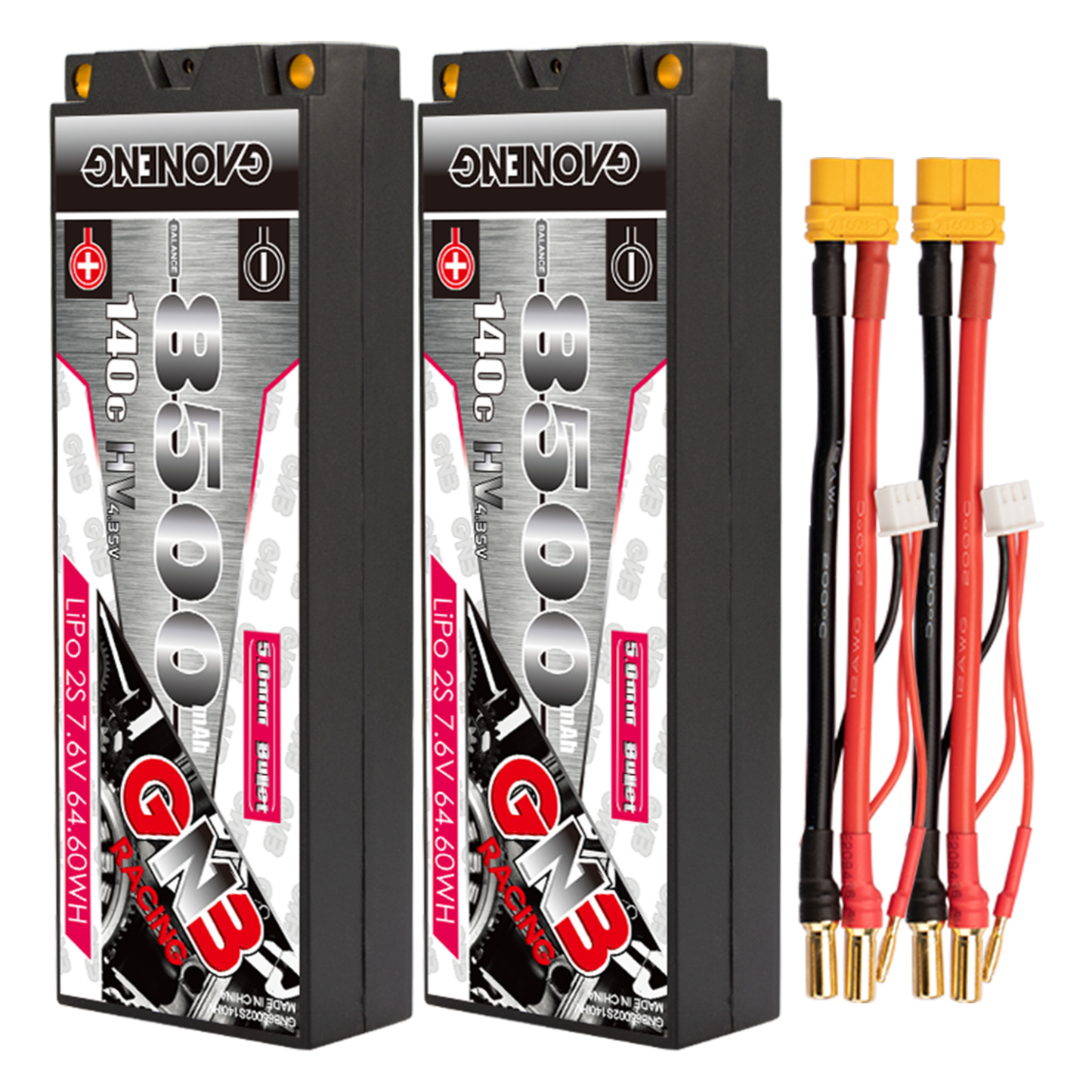GAONENG GNB LiHV 2S 7.6V 8500mAh 140C 5mm Bullet Hard Case LiPo Battery
