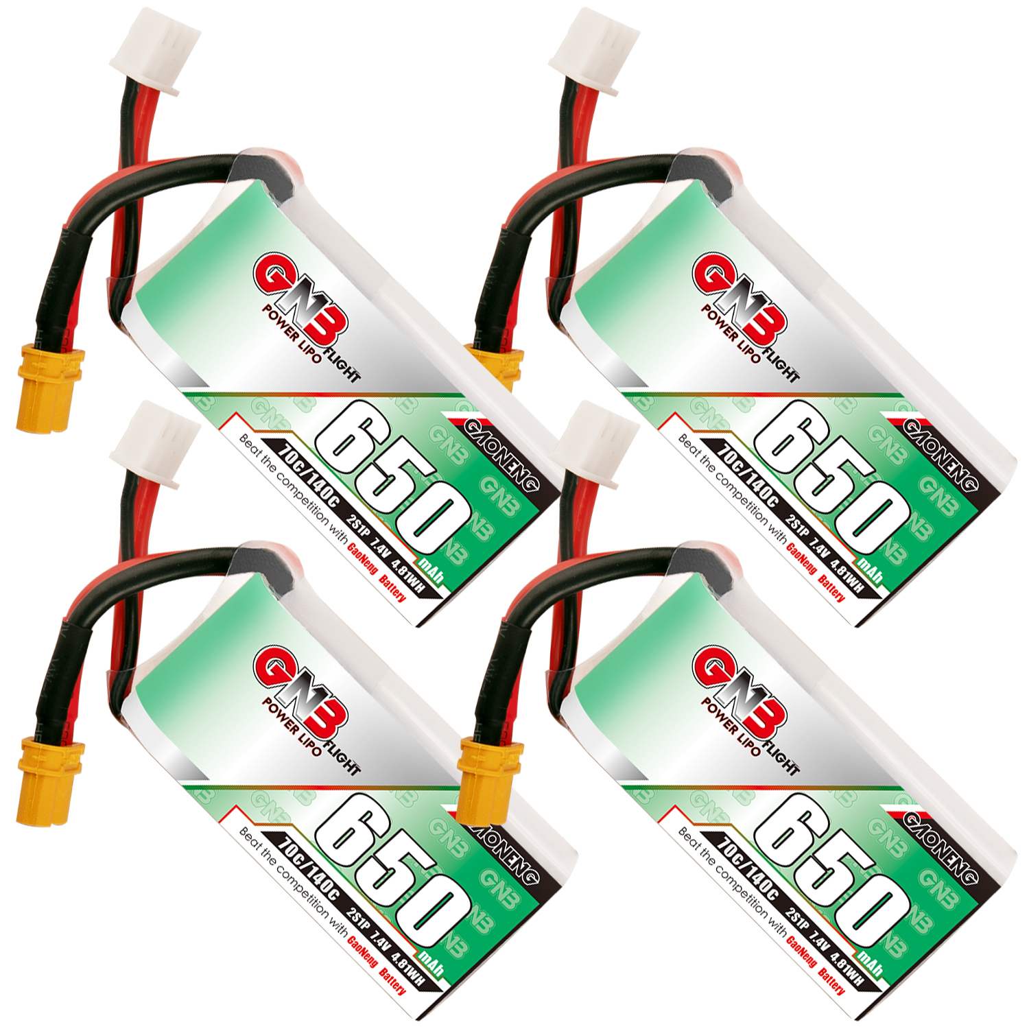 4PCS - GAONENG GNB 2S 7.4V 650mAh 70C XT30 LiPo Battery