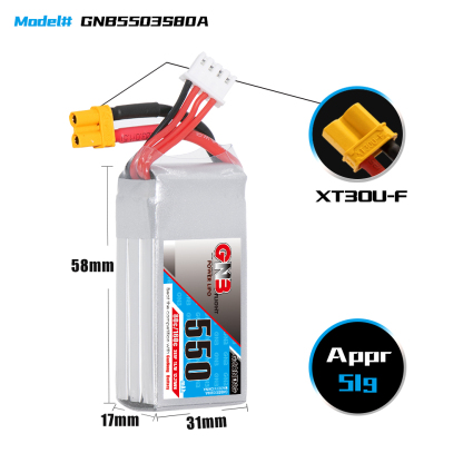 GAONENG GNB 3S 11.1V 550mAh 80C XT30 LiPo Battery