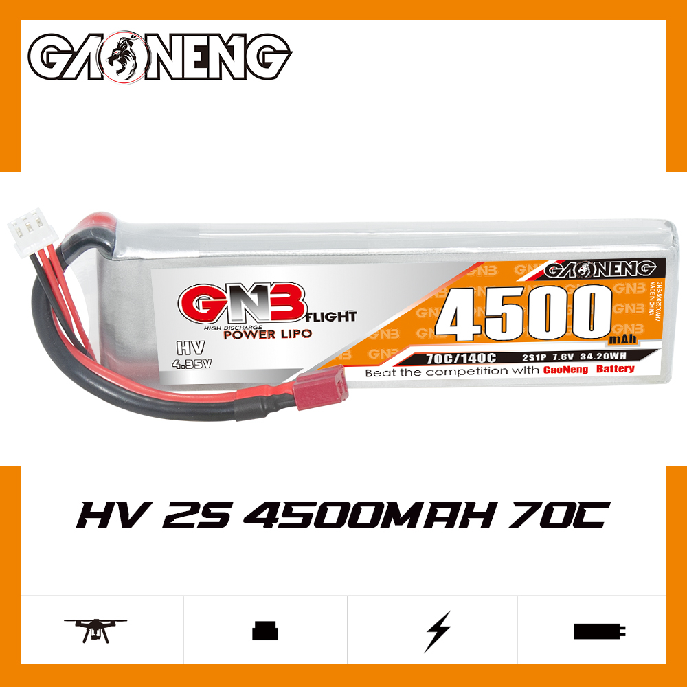 GAONENG GNB LiHV 2S 7.6V 4500mAh 70C LiPo Battery T-PLUG