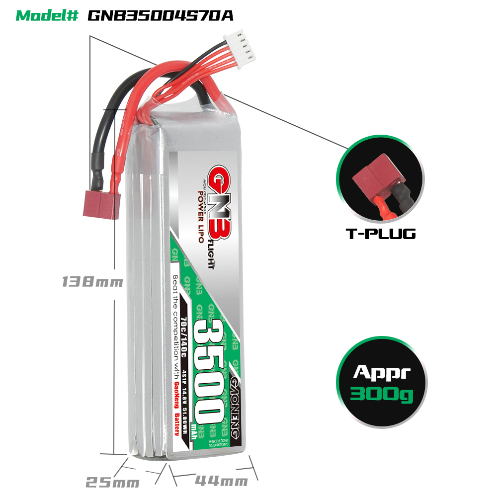 GAONENG GNB 4S 14.8V 3500mAh 70C T-PLUG LiPo Battery