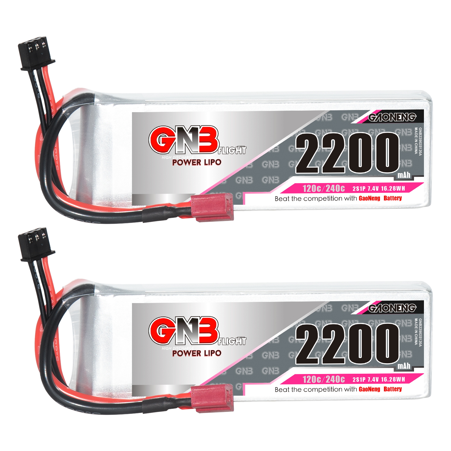 2PCS - GAONENG GNB 2S 7.4V 2200mAh 120C LiPo Battery T-Plug