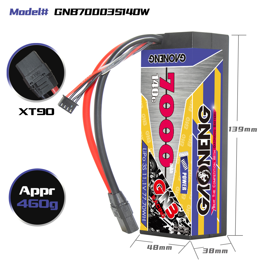 GAONENG GNB 3S 11.1V 7000mAh 140C Cabled Hard Case LiPo Battery XT90