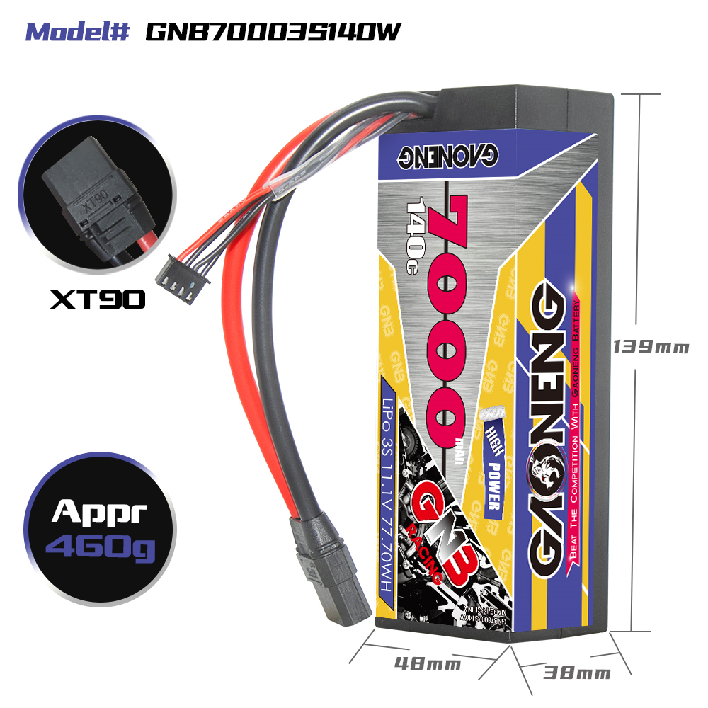 GAONENG GNB 3S 11.1V 7000mAh 140C Cabled Hard Case LiPo Battery XT90