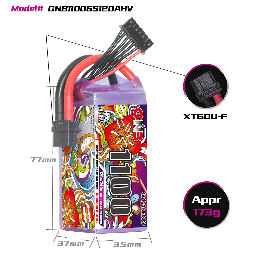 GAONENG GNB LiHV 6S 22.8V 1100mAh 120C XT60 RC LiPo Battery