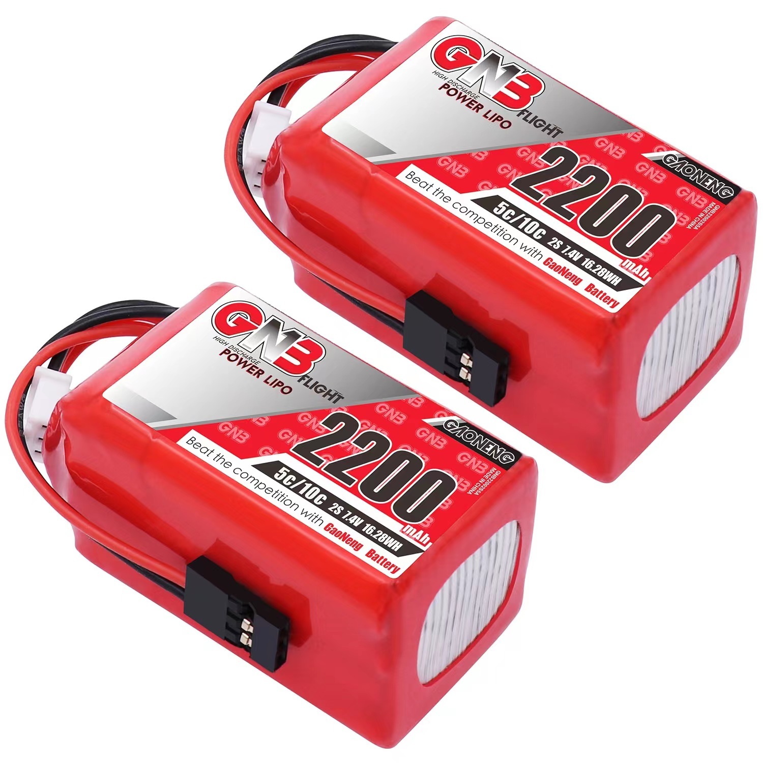 2PCS - GAONENG GNB 2S 7.4V 2200mAh 5C LiPo Battery JR Plug for RX TX