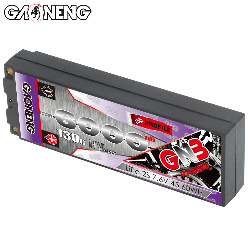 1PC - GAONENG GNB LiHV 2S 7.6V 6000mAh 130C Hard Case LCG LiPo Battery T-Plug