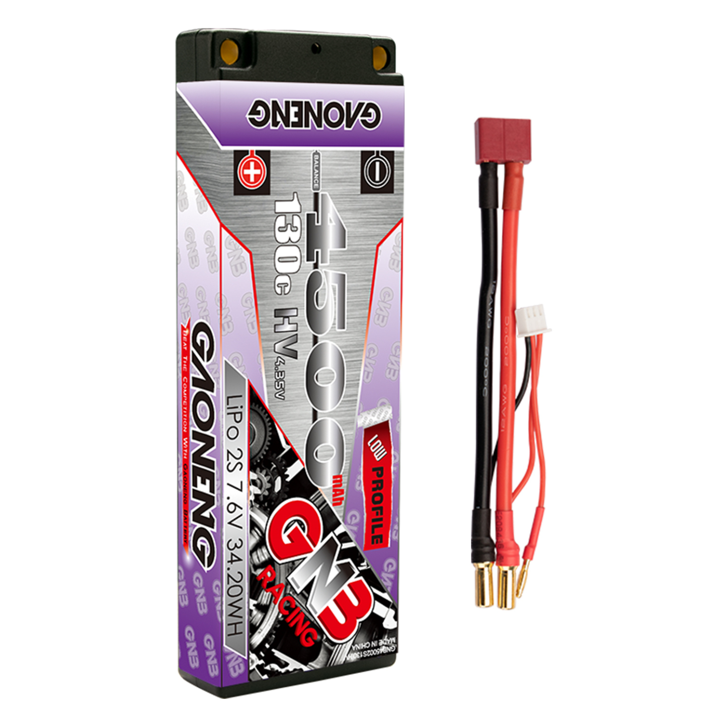 GAONENG GNB LiHV 2S 7.6V 4500mAh 130C 5mm Hard Case Ultra LCG LiPo Battery XT60