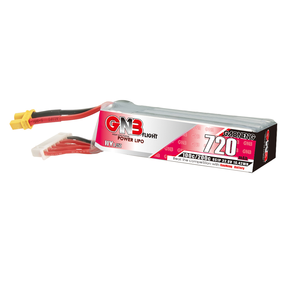 2PCS - GAONENG GNB LiHV 6S 22.8V 720mAh 100C XT30 LiPo Battery Long Type