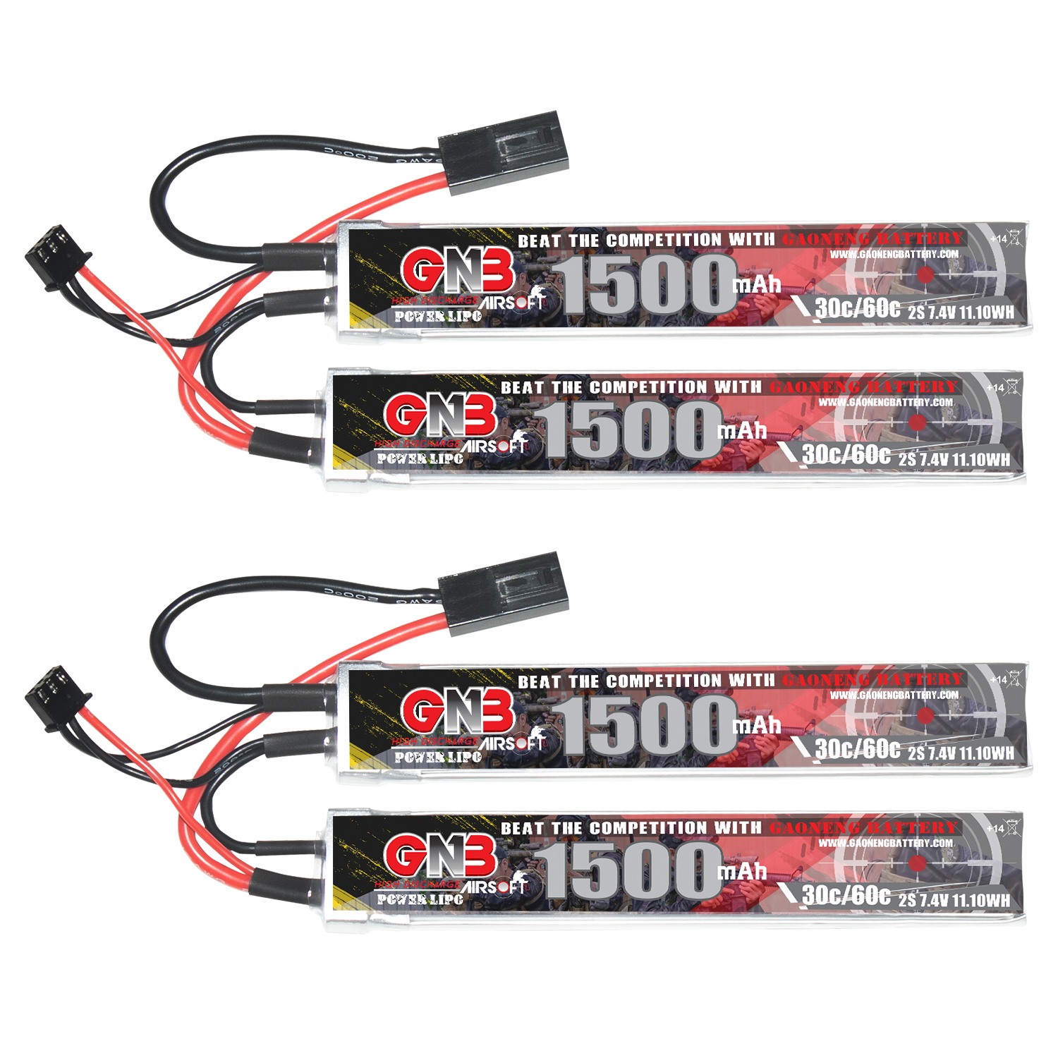 2PCS - GAONENG GNB 2S 7.4V 1500mAh 30C Mini Tamiya 2cells LiPo Battery for AirSoft