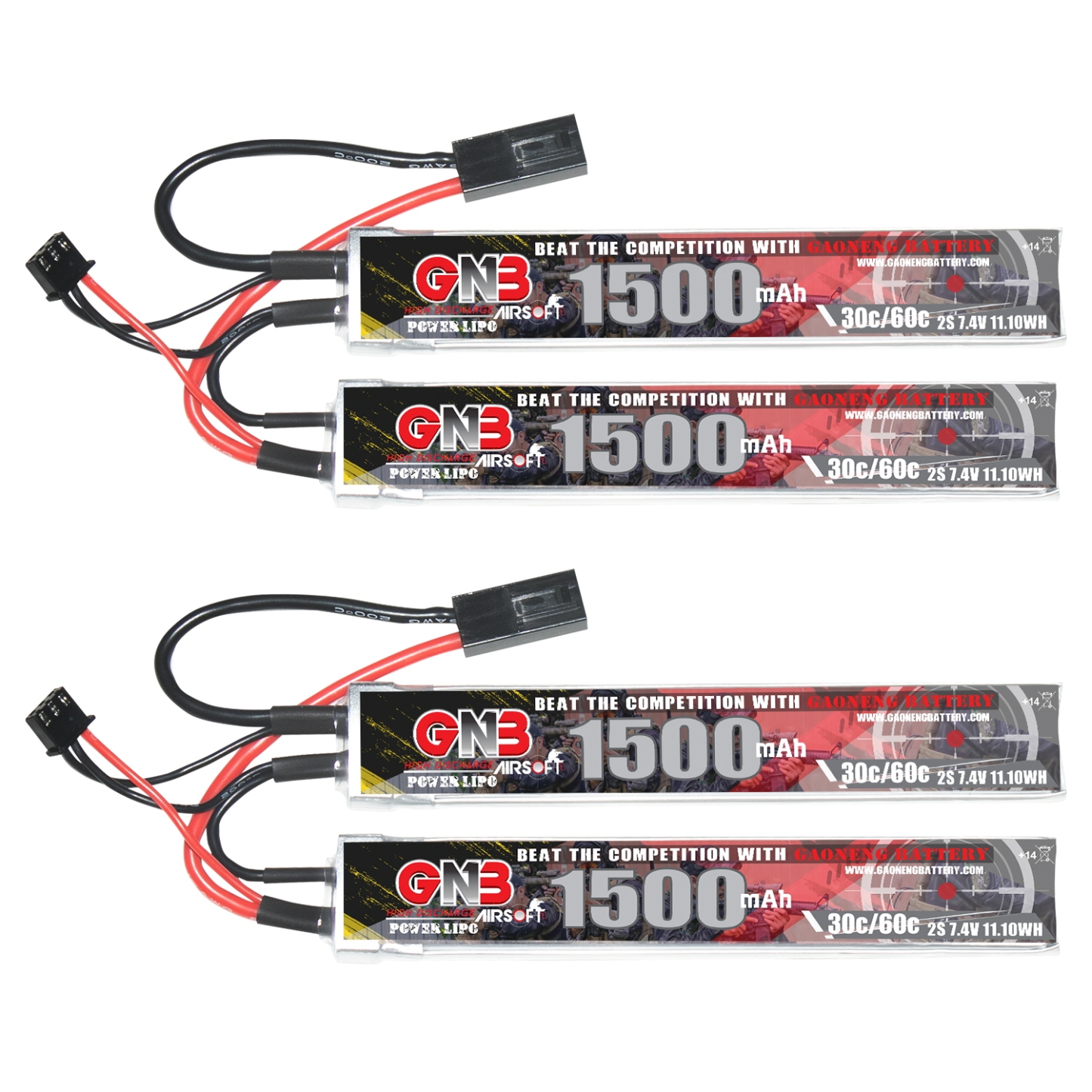 2PCS - GAONENG GNB 2S 7.4V 1500mAh 30C Mini Tamiya 2cells LiPo Battery for AirSoft
