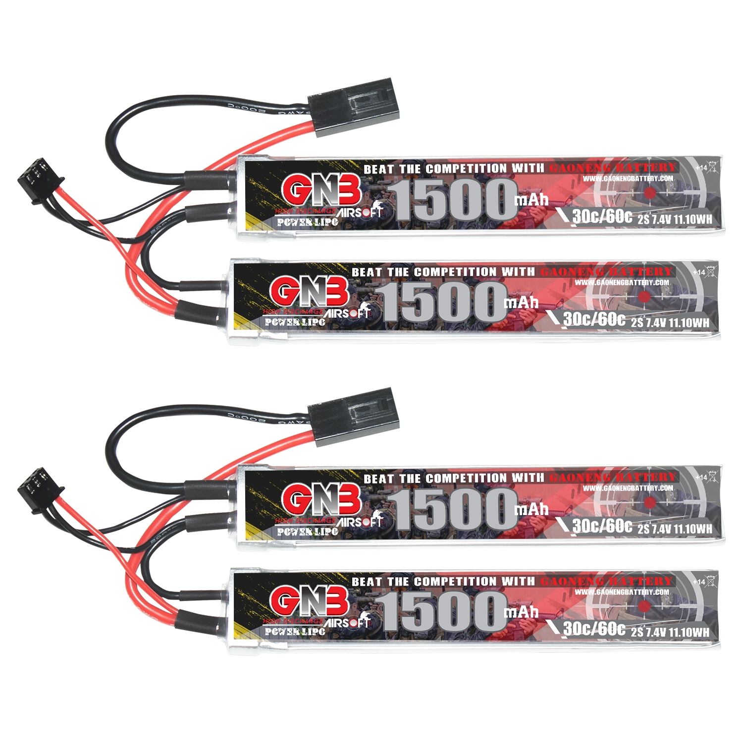 2PCS - GAONENG GNB 2S 7.4V 1500mAh 30C Mini Tamiya 2cells LiPo Battery for AirSoft