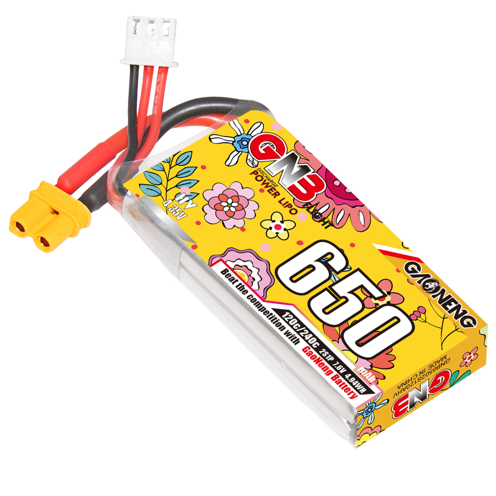 4PCS - GAONENG GNB LiHV 2S 7.6V 650mAh 120C XT30 LiPo Battery