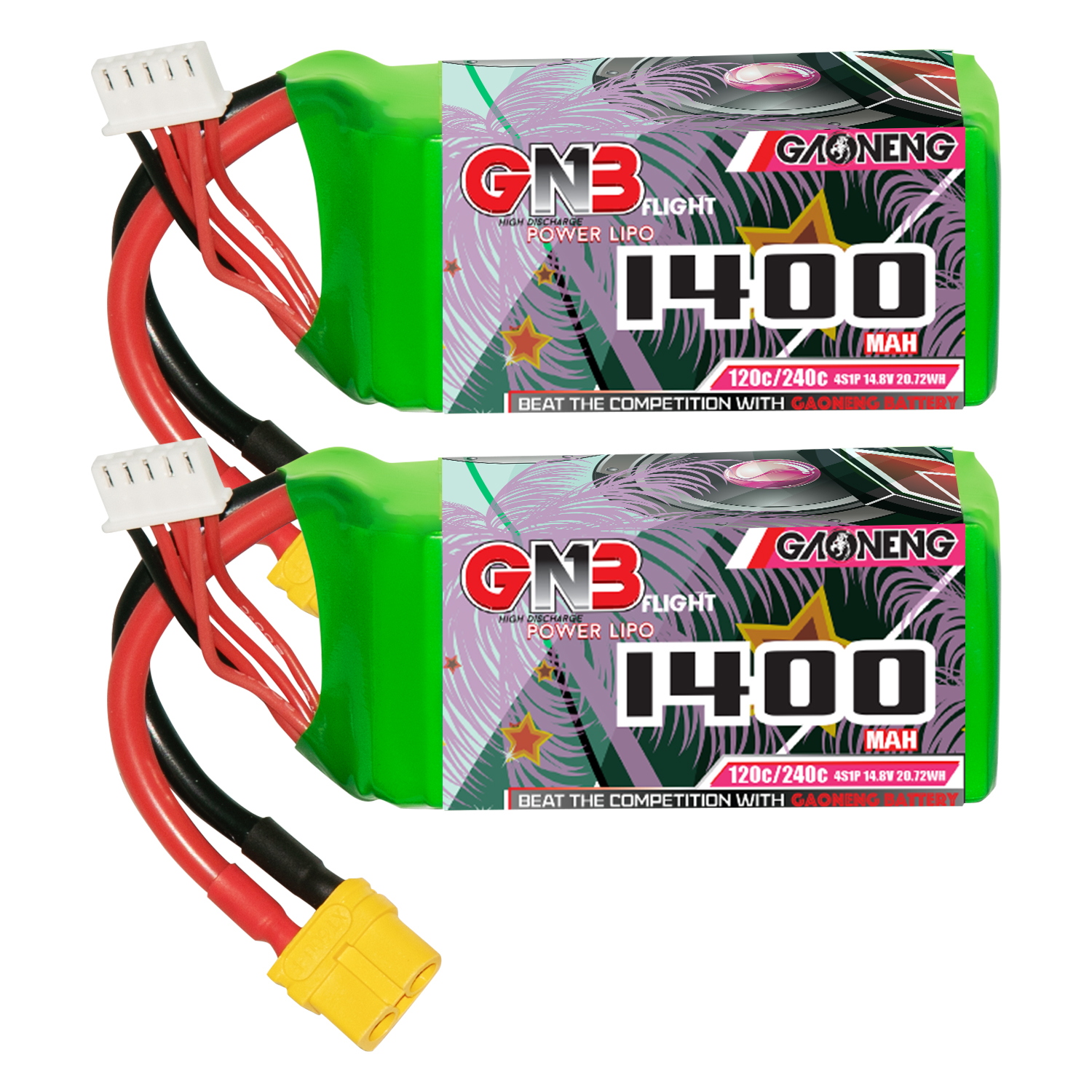 2PCS - GAONENG GNB 4S 14.8V 1400mAh 120C XT60 LiPo Battery
