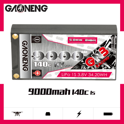 1PCS - GAONENG GNB LiHV 1S 3.8V 9000mAh 140C Hard Case LiPo Battery T-Plug