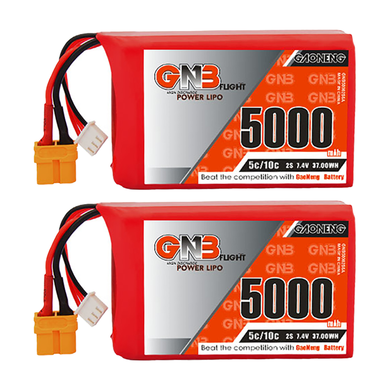 2PCS - GAONENG GNB 2S 7.4V 5000mAh 5C LiPo Battery XT60 for Radiamaster TX16S