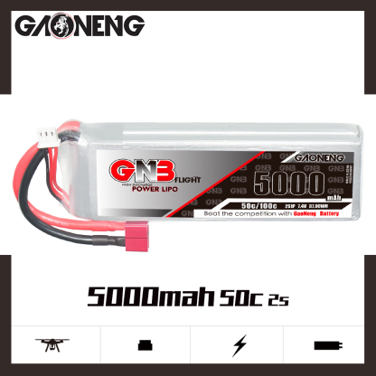 1PCS - GAONENG GNB 2S 7.4V 5000mAh 50C LiPo Battery T-Plug