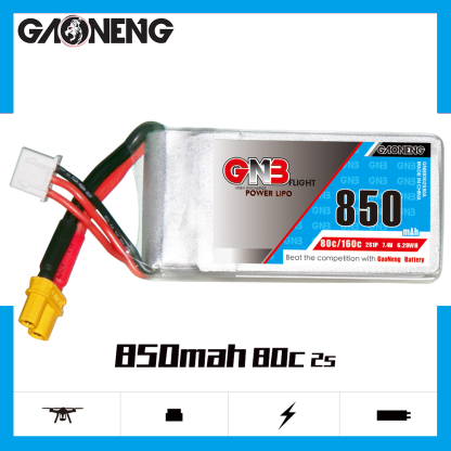 4PCS - GAONENG GNB 2S 7.4V 850mAh 80C XT30 LiPo Battery