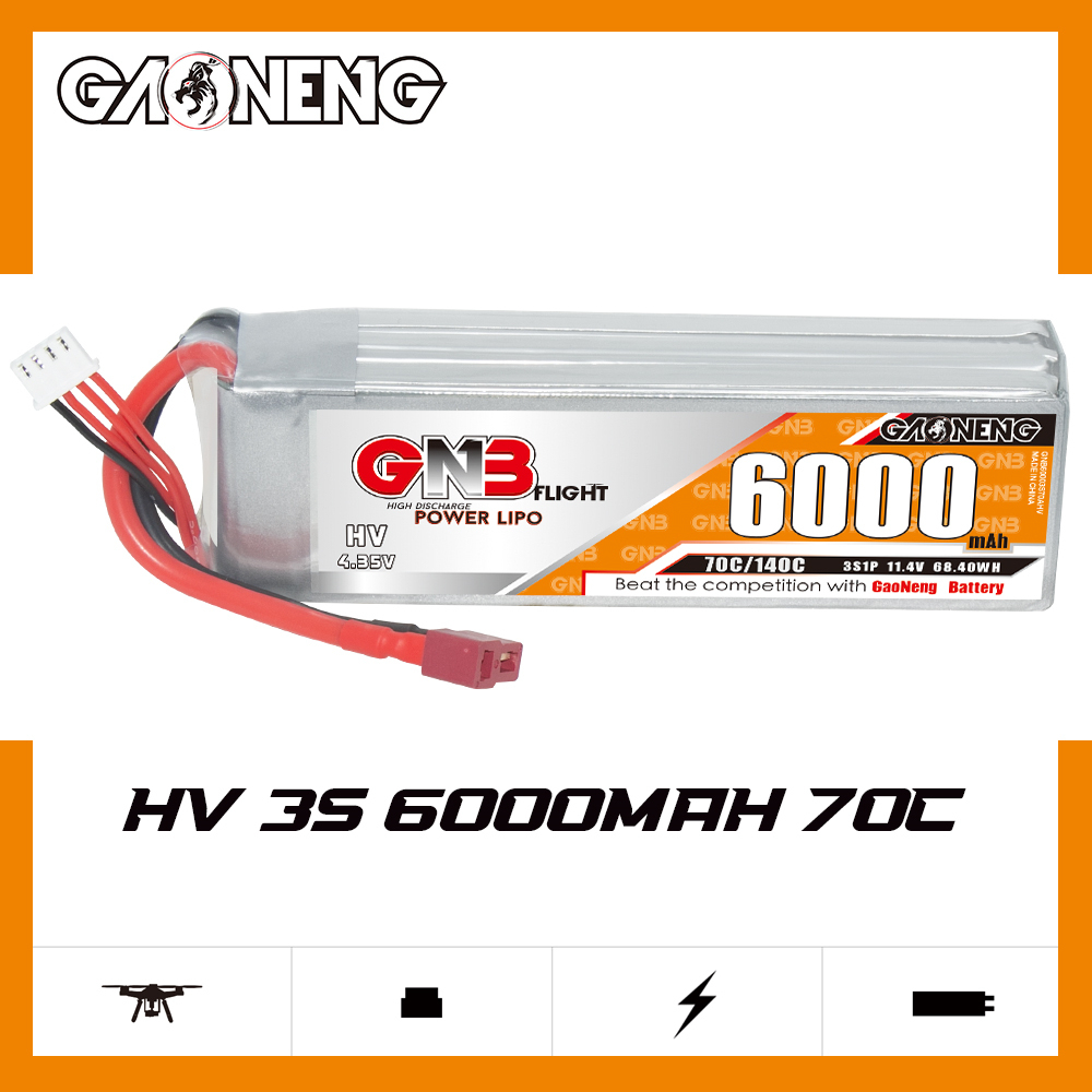 GAONENG GNB HV 3S 11.4V 6000mAh 70C LiPo Battery T-PLUG