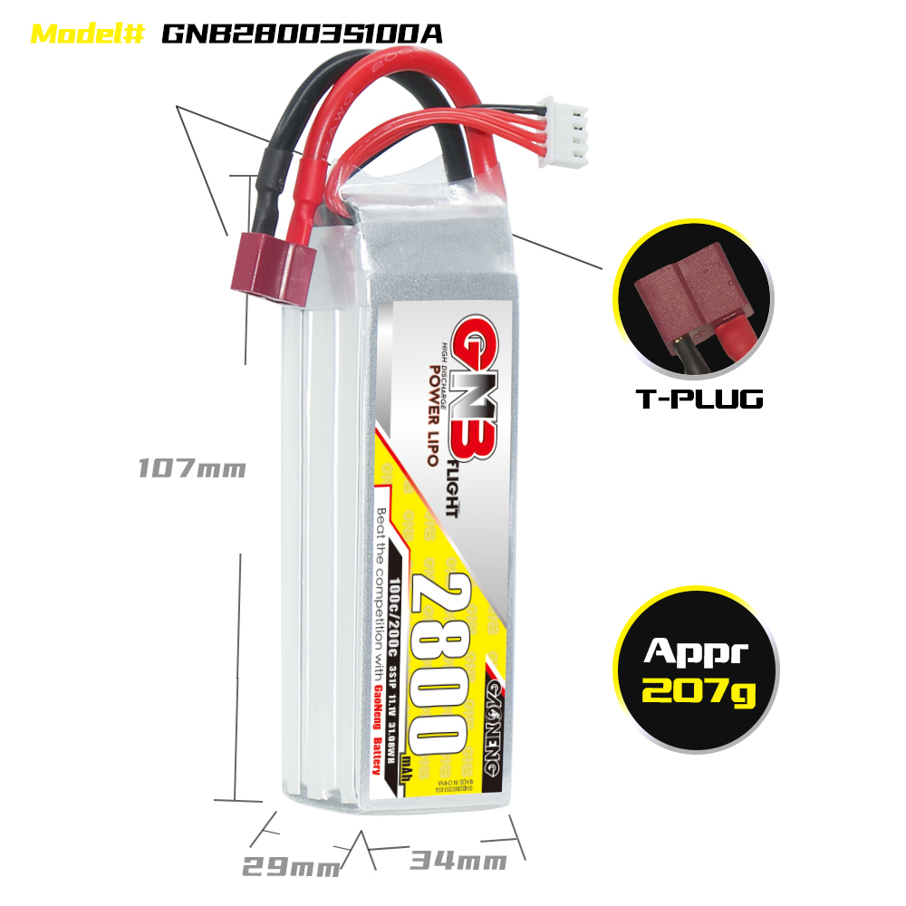 GAONENG GNB 3S 11.1V 2800mAh 100C LiPo Battery T-PLUG
