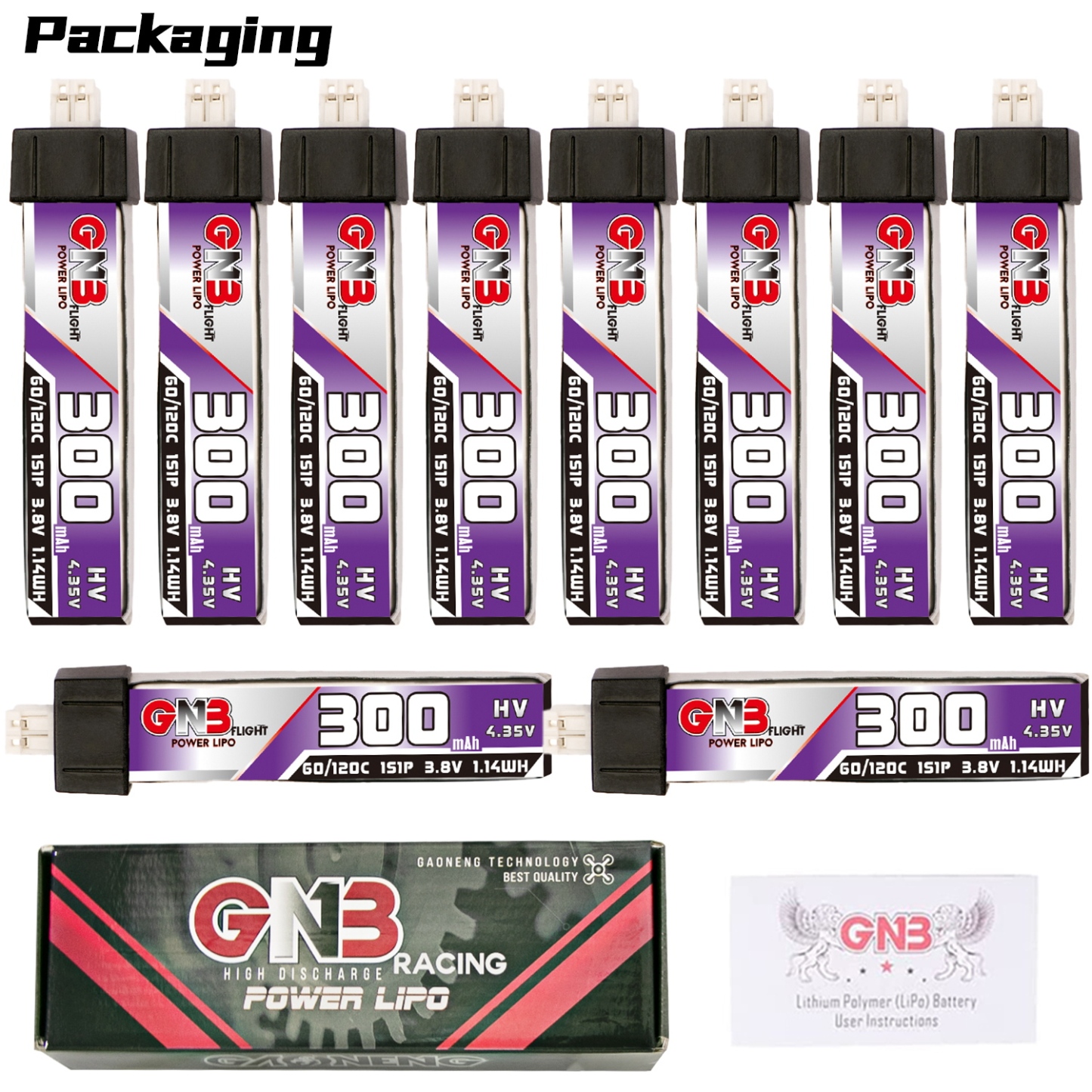 GAONENG GNB LiHV 1S 3.8V 300mAh 60C PH2.0 Plastic Head LiPo Battery
