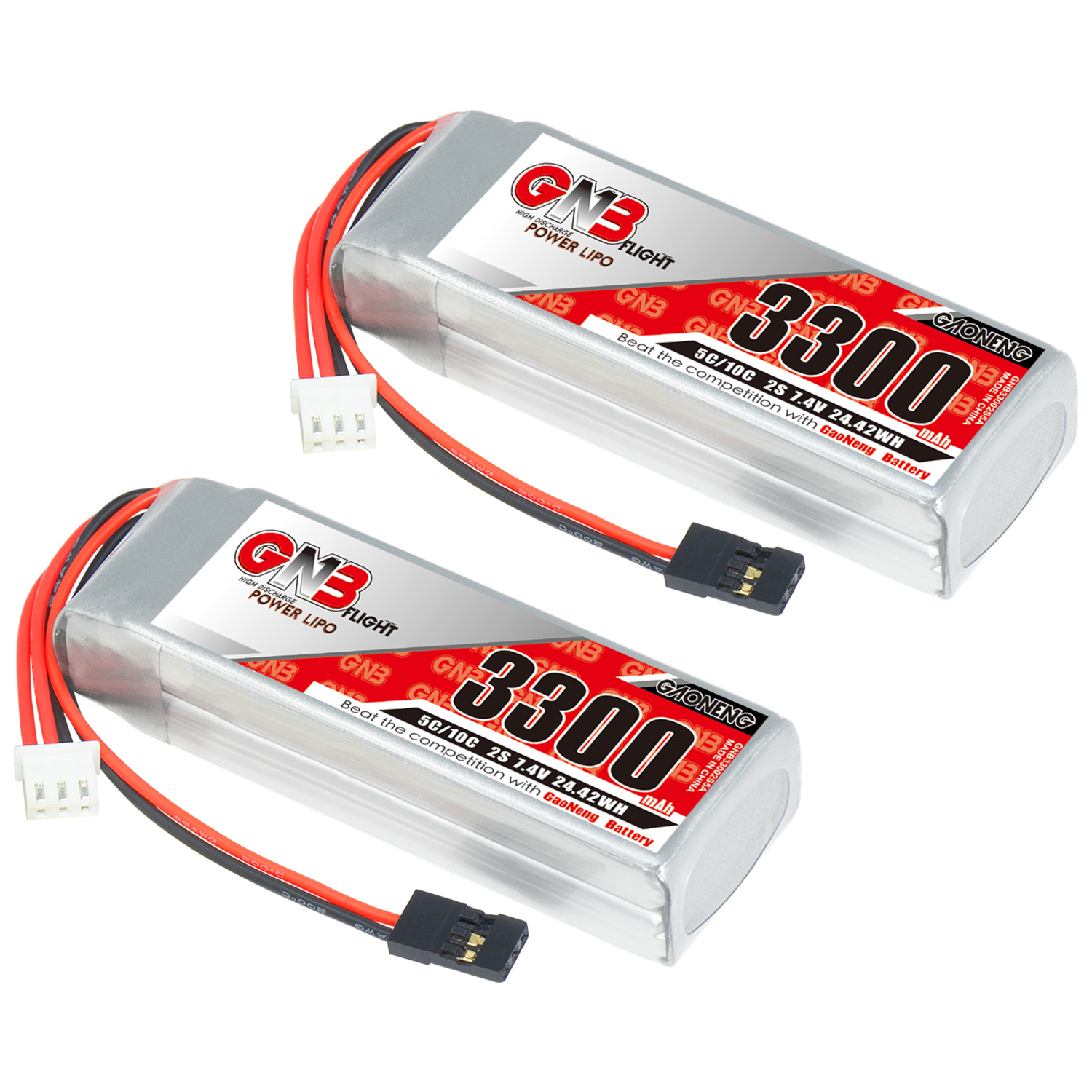 2PCS - GAONENG GNB 2S 7.4V 3300mAh 5C LiPo Battery JR for TX RX 
