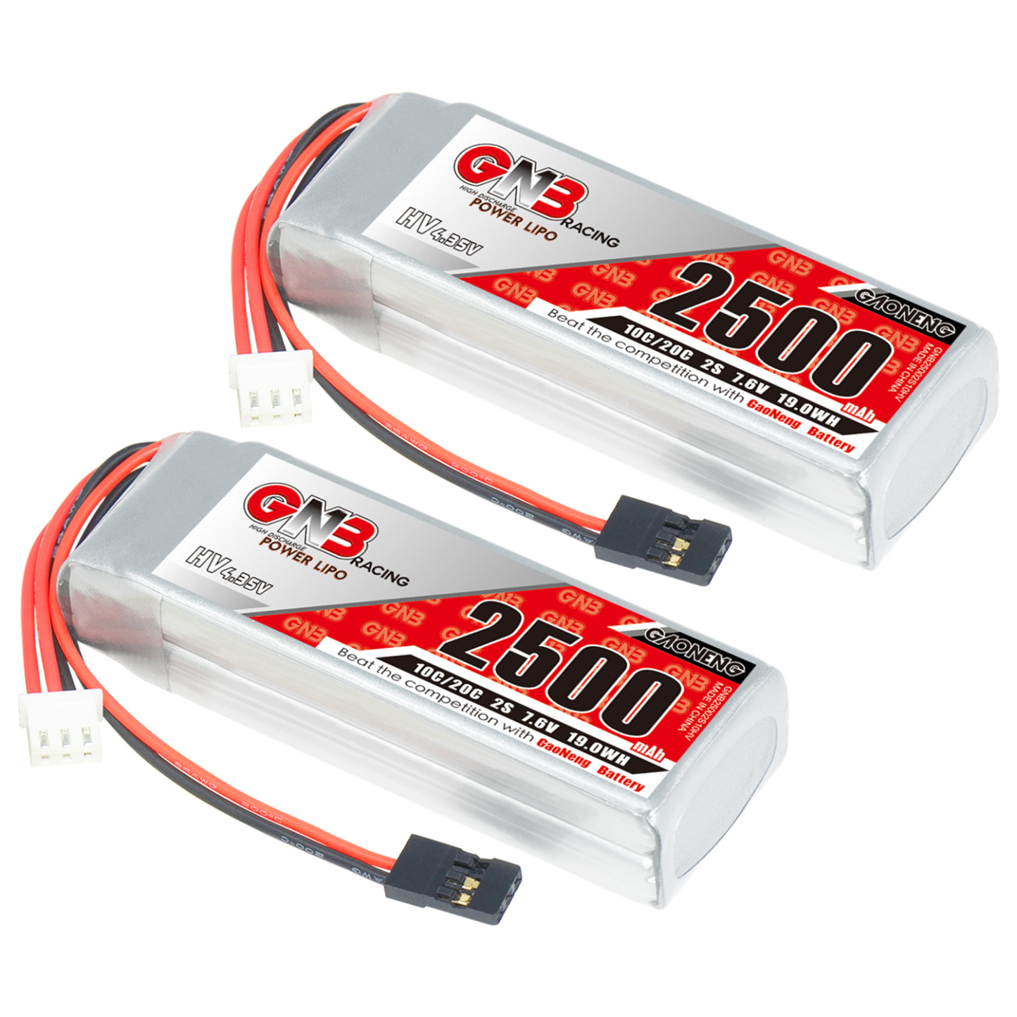 2PCS - GAONENG GNB 2S 7.6V 2500mAh 10C LiPo Battery JR for TX RX Servo Nitro Car