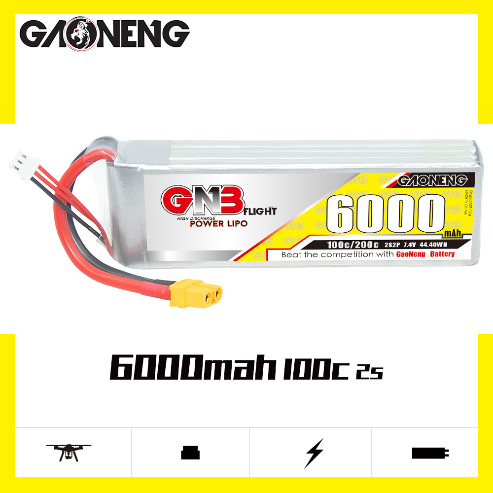 1PC - GAONENG GNB 2S 7.4V 6000mAh 100C LiPo Battery XT60