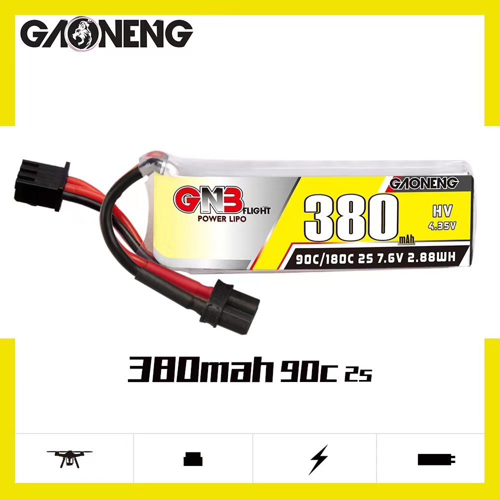 4PCS - GAONENG GNB LiHV 2S 7.6V 380mAh 90C XT30 LiPo Battery
