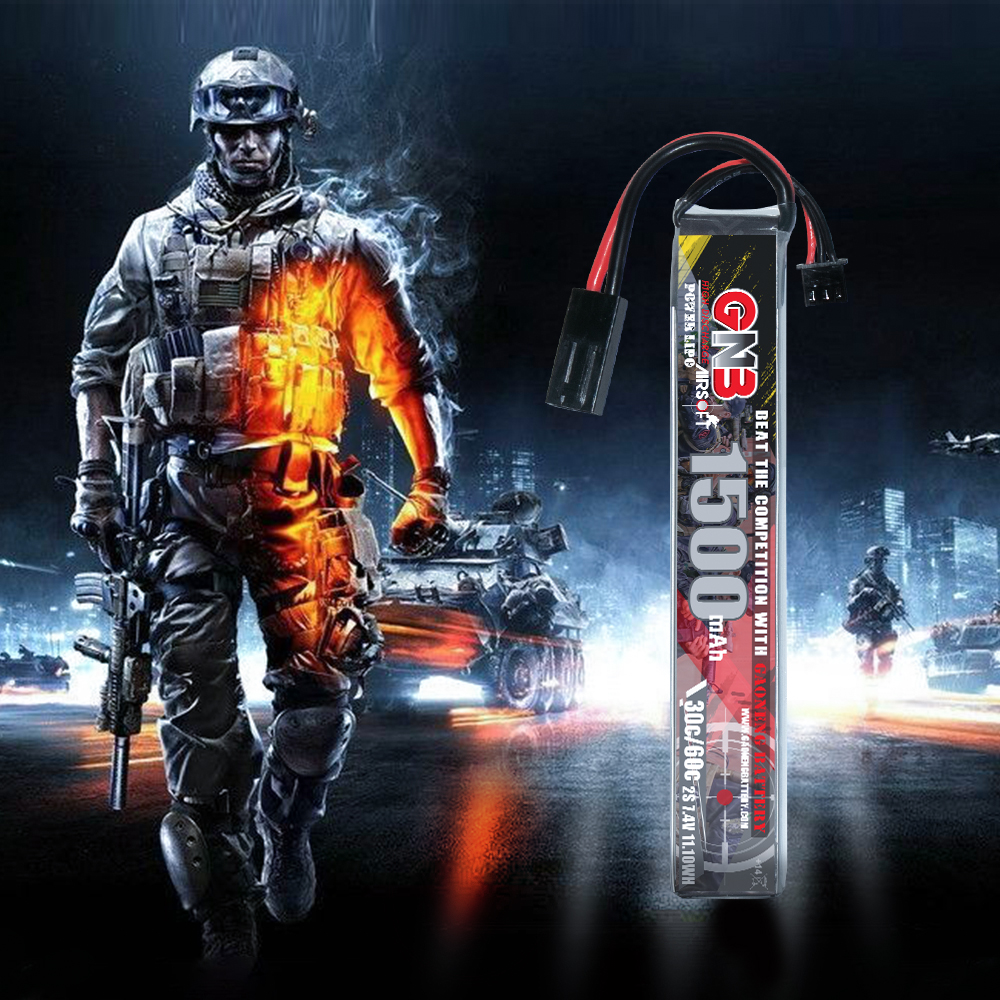 2PCS - GAONENG GNB 2S 7.4V 1500mAh 30C Mini Tamiya LiPo Battery for AirSoft