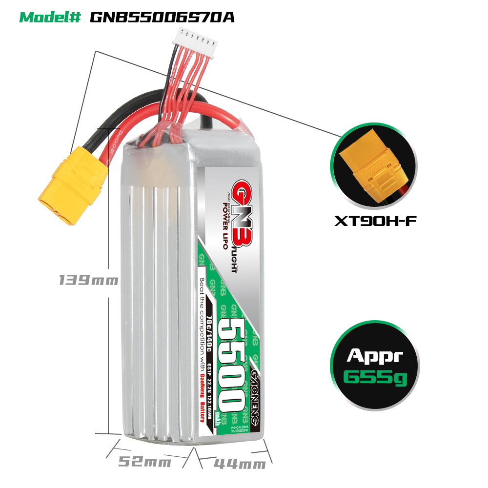 GAONENG GNB 6S 22.2V 5500mAh 70C LiPo Battery XT90