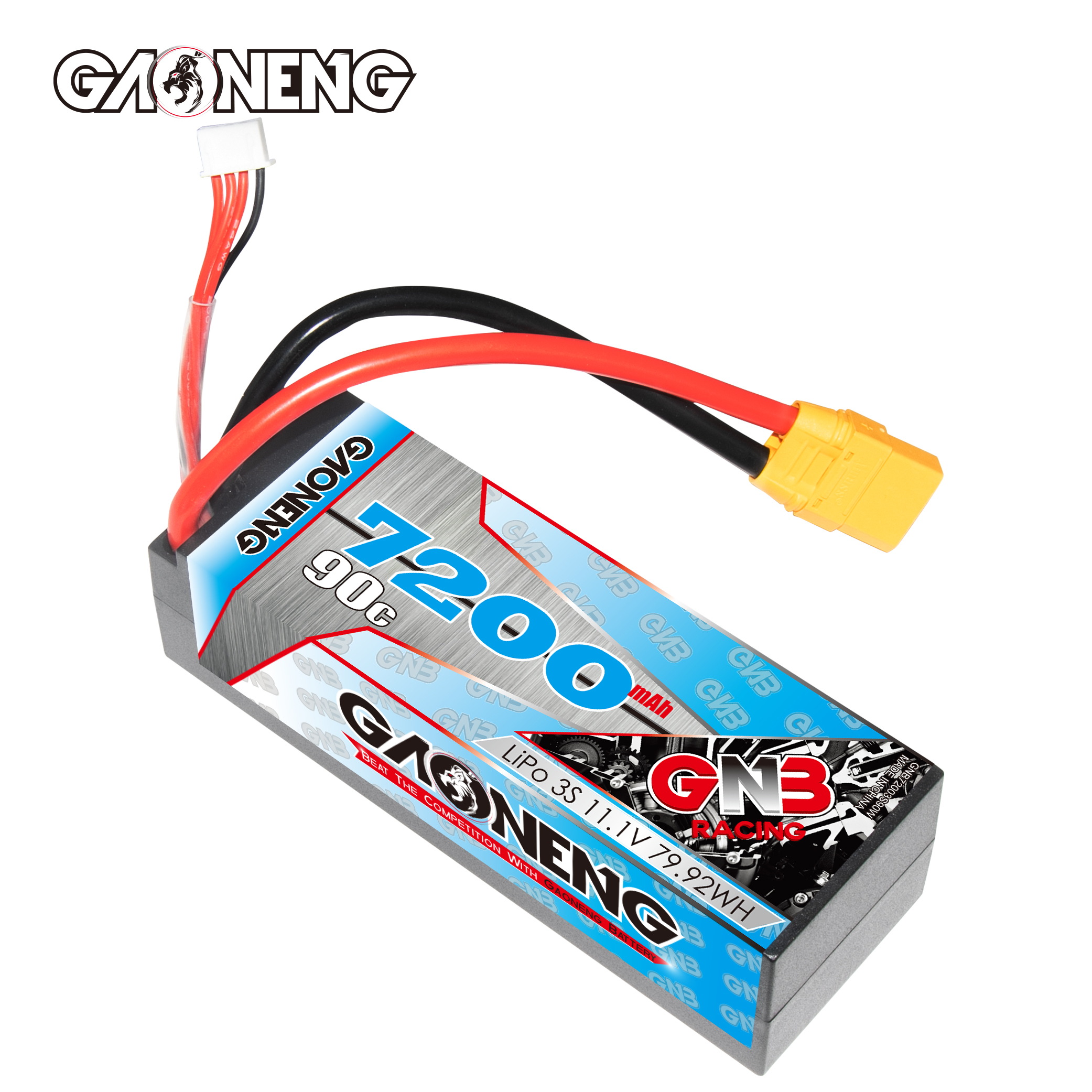 1PC - GAONENG GNB 3S 11.1V 7200mAh 90C Cabled Hard Case LiPo Battery XT90