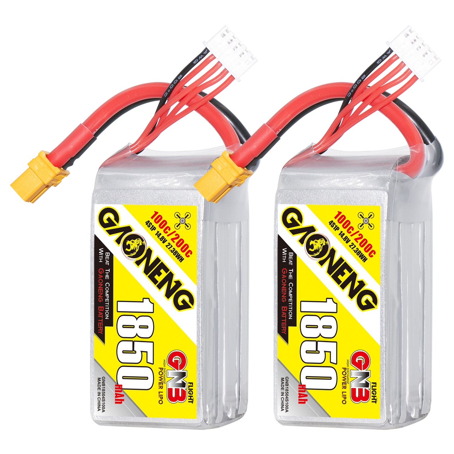 2PCS - GAONENG GNB 4S 14.8V 1850mAh 80C XT60 LiPo Battery