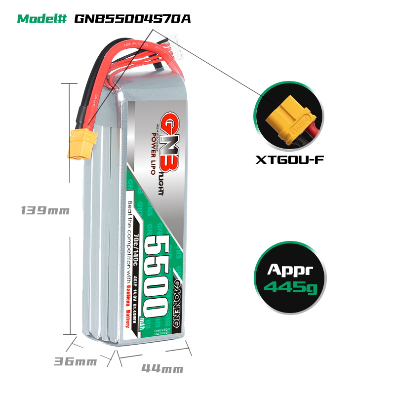 GAONENG GNB 4S 14.8V 5500mAh 70C XT60 LiPo Battery