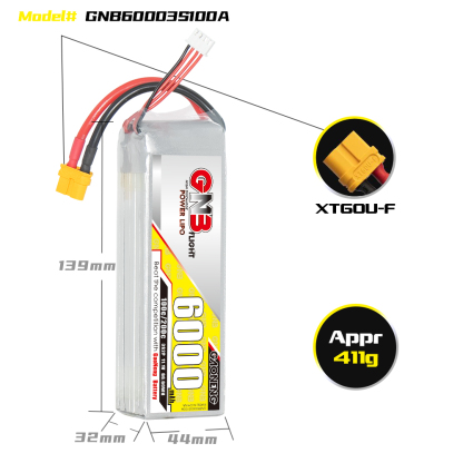 1PC - GAONENG GNB 3S 3S2P 11.1V 6000mAh 100C LiPo Battery XT60