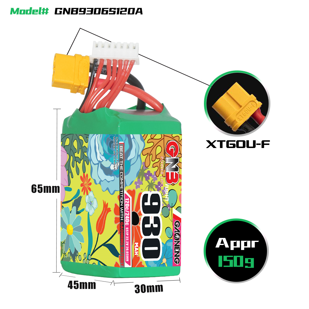GAONENG GNB 6S 22.2V 930mAh 120C XT60 Connector LiPo Battery