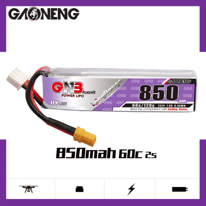 4PCS - GAONENG GNB LiHV 2S 7.6V 850mAh 60C XT30 LiPo Battery