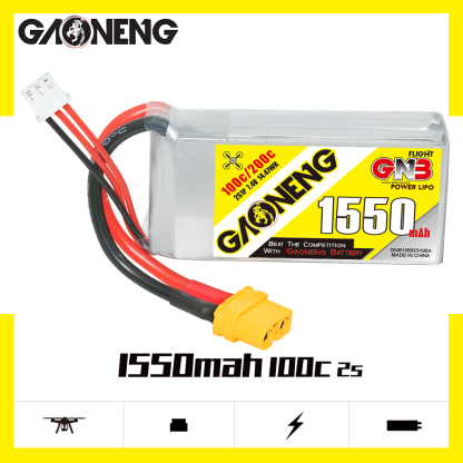 2PCS - GAONENG GNB 2S 7.4V 1550mAh 100C XT60 LiPo Battery