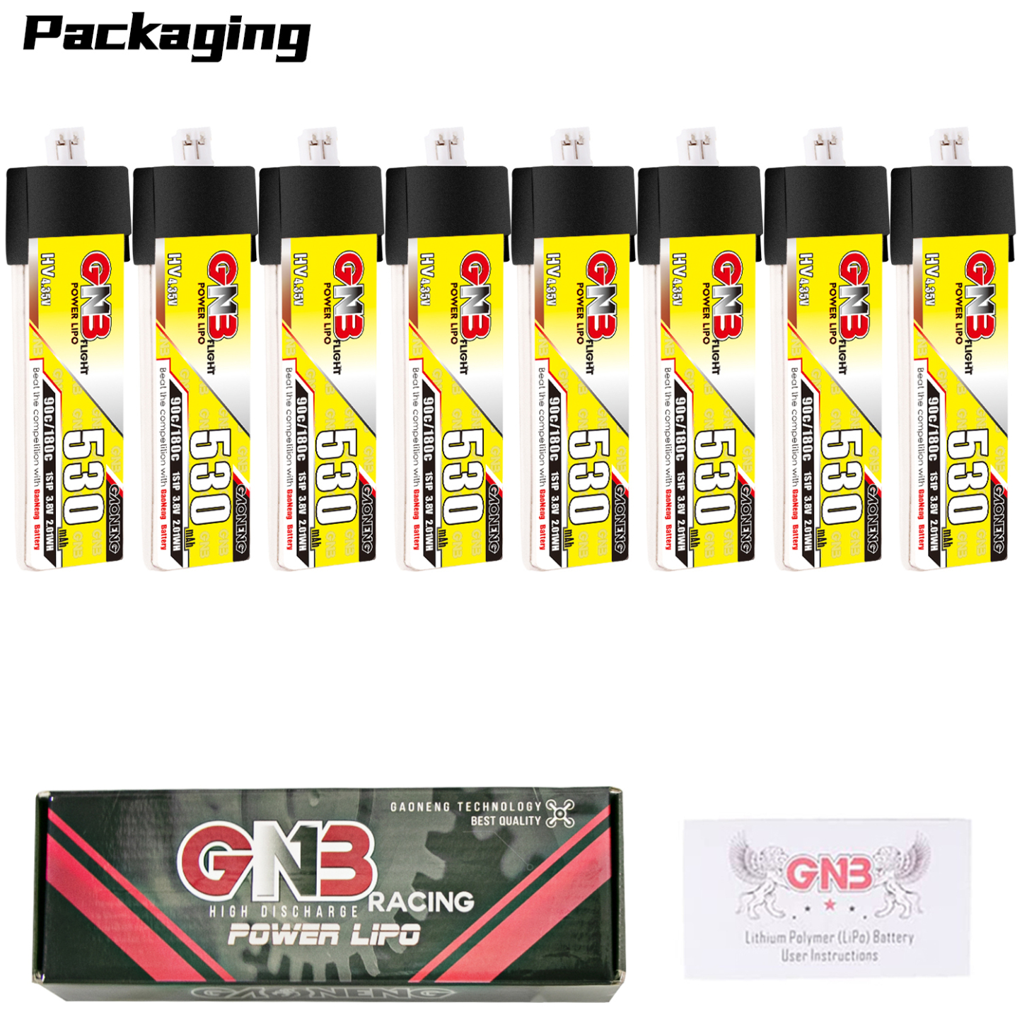 GAONENG GNB LiHV 1S 3.8V 530mAh 90C PH2.0 Plastic Head LiPo Battery