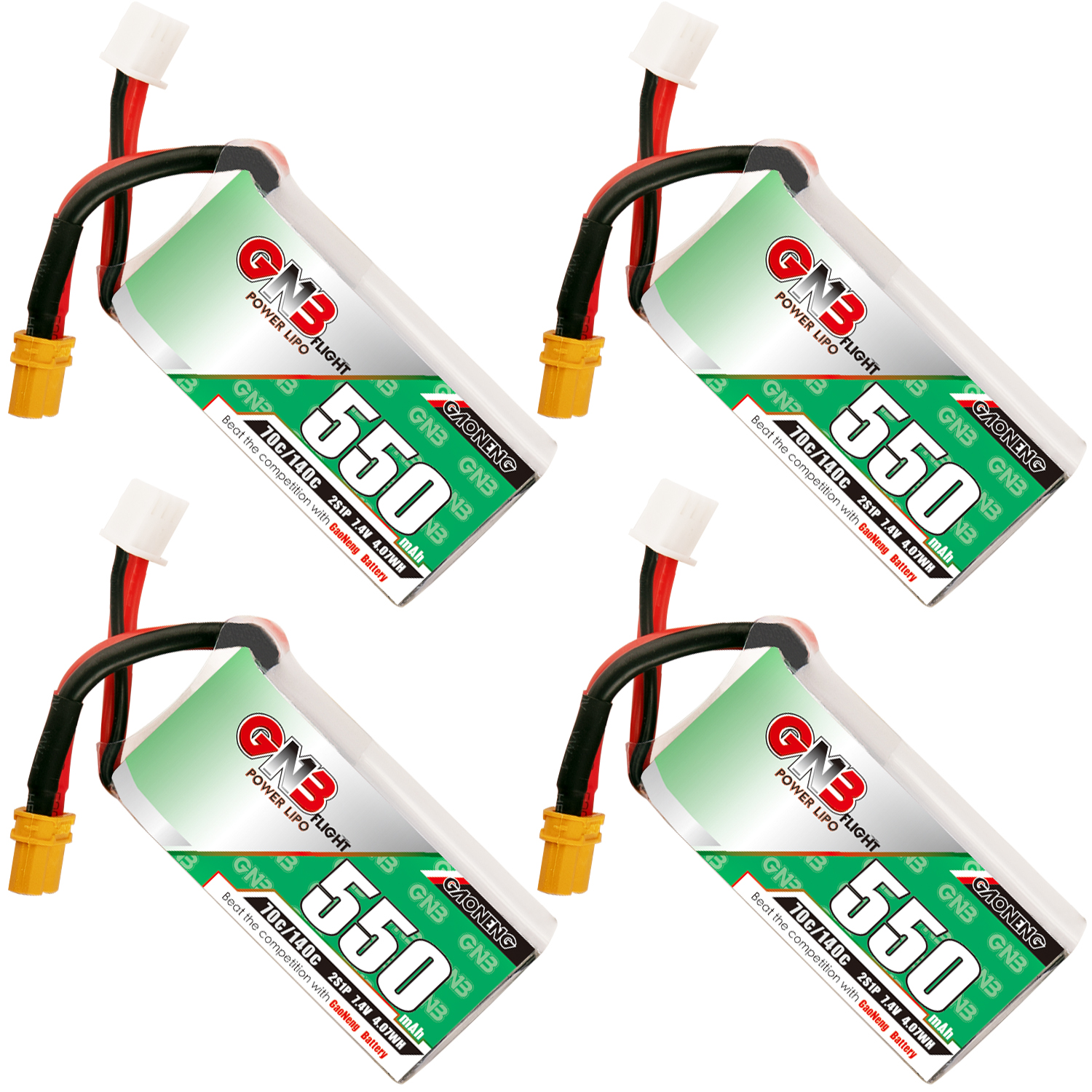 4PCS - GAONENG GNB 2S 7.4V 550mAh 70C XT30 LiPo Battery