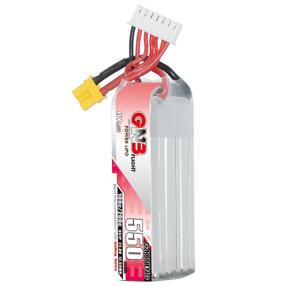 2PCS - GAONENG GNB LiHV 6S 22.8V 550mAh 100C XT30 LiPo Battery Long Type