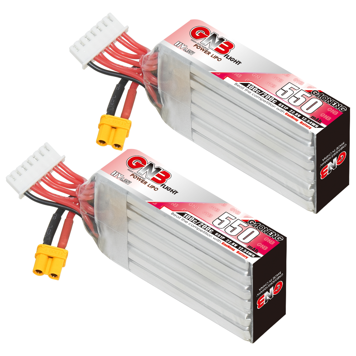 2PCS - GAONENG GNB LiHV 6S 22.8V 550mAh 100C XT30 LiPo Battery Long Type