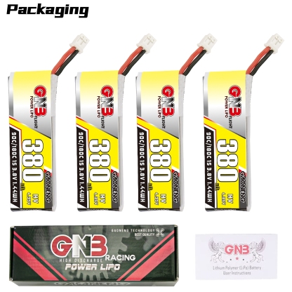 4PCS - GAONENG GNB LiHV 1S 3.8V 380mAh 90C PH2.0 Cabled LiPo Battery