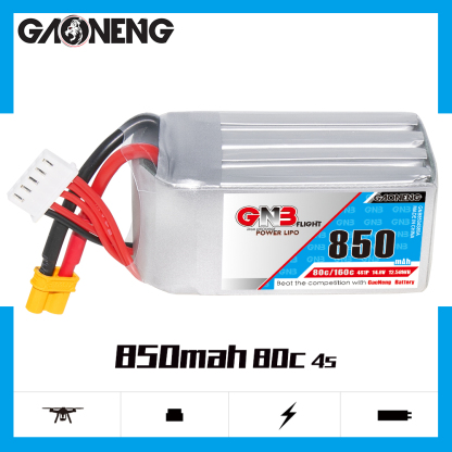 2PCS - GAONENG GNB 4S 14.8V 850mAh 80C XT30 LiPo Battery