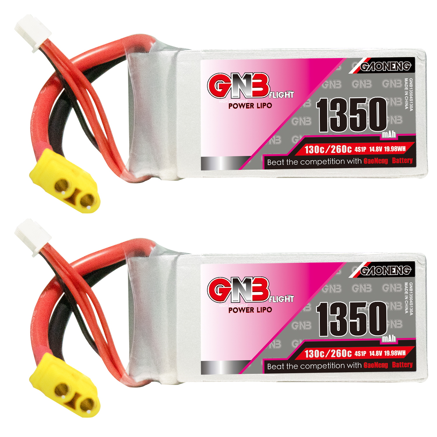 2PCS - GAONENG GNB 4S 14.8V 1350mAh 130C XT60 LiPo Battery