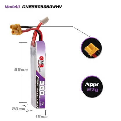 GAONENG GNB LiHV 3S 11.4V 380mAh 60C XT30 LiPo Battery