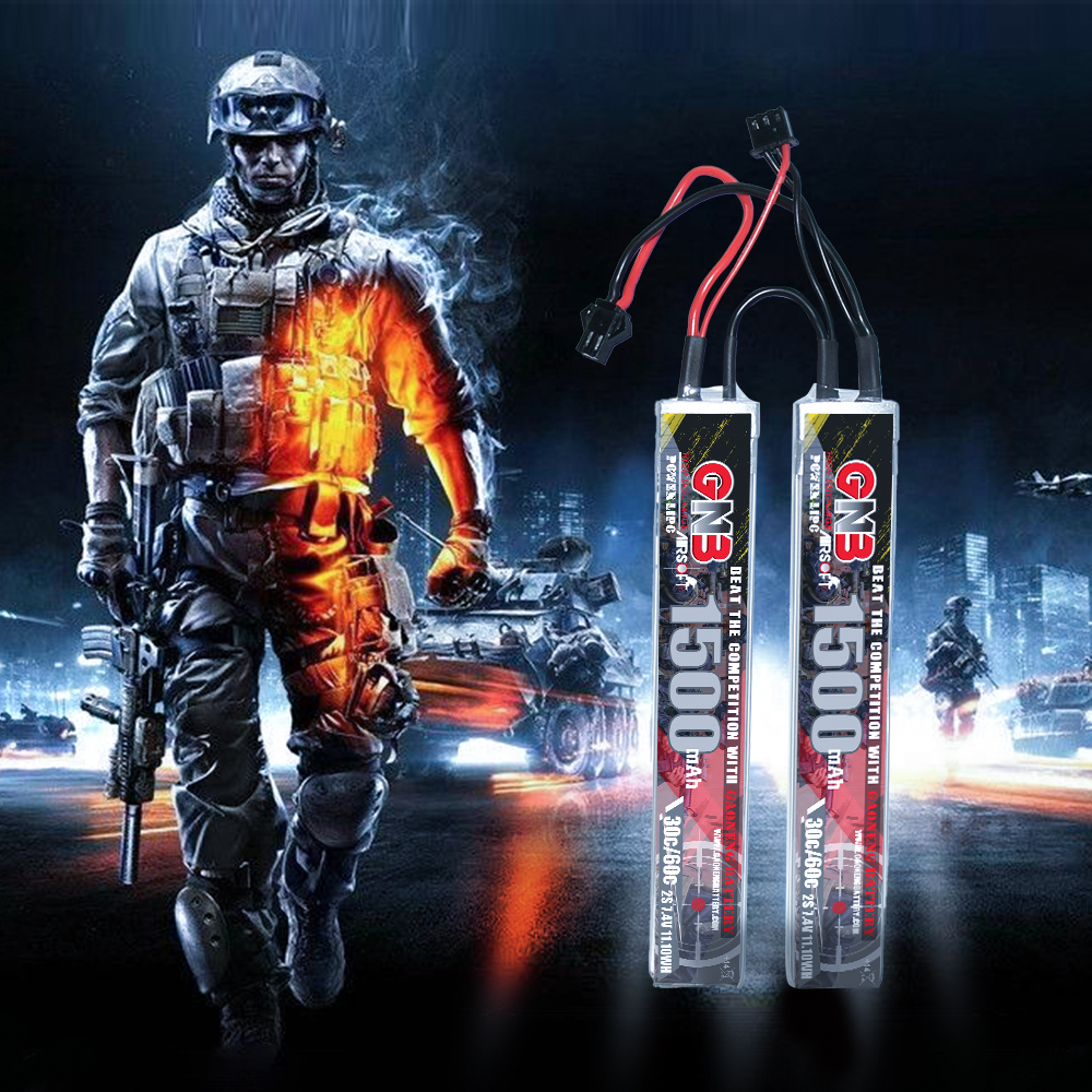 2PCS - GAONENG GNB 2S 7.4V 1500mAh 30C SM Plug 2cells LiPo Battery for AirSoft